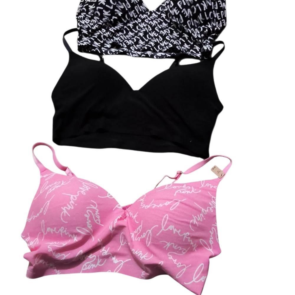 PINK Victoria's Secret Black, Pink & White Wireless Bras (3-Pack)